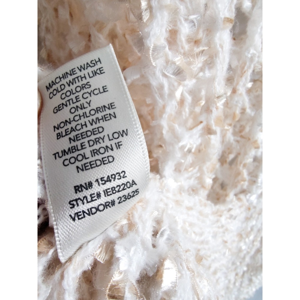 New Bke Sweater Large Crochet Eyelash Pointelle Open Knit Cream Relaxed Pullover - Picture 10 of 10